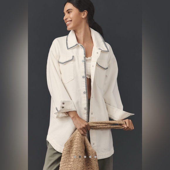 Anthropologie The Tillie Relaxed Denim Shacket by Pilcro: Whipstitch Edition NWT - Picture 2 of 4